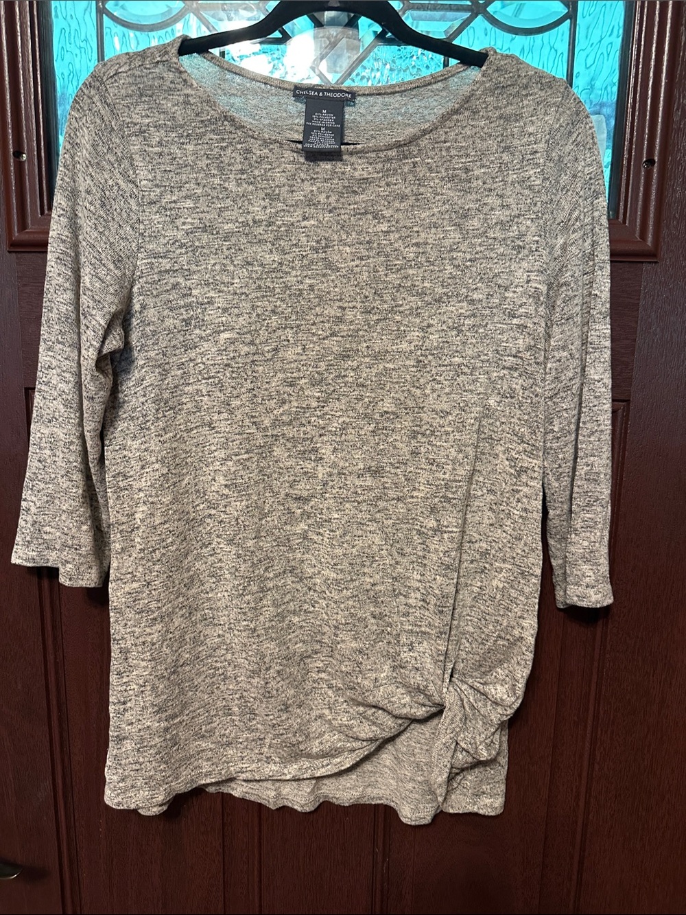 Chelsea & Theodore Heathered Gray Twist-Hem Knit Tunic